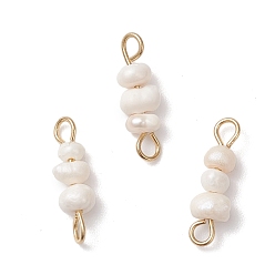 Золотой Натуральные бусины из пресноводного жемчуга в форме картофеля, с 304 двойными петлями из нержавеющей стали, старинный белый, золотые, 15.5x4.5x3.5~4.5 мм, отверстие : 1.6~1.8 мм