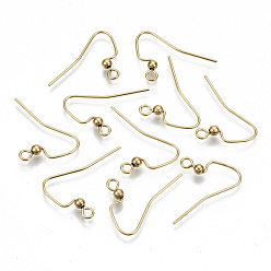 Golden 304 Stainless Steel Earring Hooks, Ear Wire, with Horizontal Loop, Cadmium Free & Nickel Free & Lead Free, Golden, 17x22mm, Hole: 2mm, 21 Gauge, Pin: 0.7mm