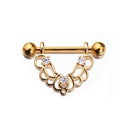 Золотой 304 Кольца для сосков из нержавеющей стали с прозрачным кубическим цирконием, сосок стремя, золотые, 19 мм