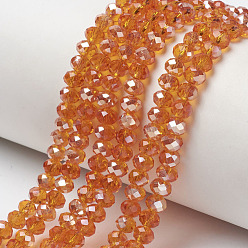 Темно-Оранжевый Стеклянные бусины с гальваническим покрытием , с половиным покрытием, с покрытием цвета радуги, граненые, рондель, темно-оранжевый, 3.5x3 мм, отверстие : 0.4 мм, около 123~127 шт / нитка, 13.7~14.1 дюйм (35~36 см)