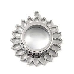 Нержавеющая Сталь Цвет 304 подвески-медальоны из нержавеющей стали, со стеклом, цветочный шарм, цвет нержавеющей стали, 41.5x38x10.5 мм, отверстие : 2.2 мм