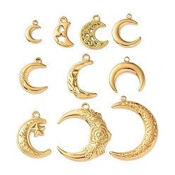 Настоящее золото 18K 10 шт. 304 подвески из нержавеющей стали, лунное очарование, ионное покрытие (ip), реальный 18 k позолоченный, 13~34x8.5~23x2~3 мм, отверстие : 1.5~2.5 мм