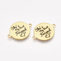 Золотой 304 соединители цитат из нержавеющей стали, с эмалью, плоские круглые со словом, золотые, 21.5x16x1 мм, отверстие : 1.4 мм