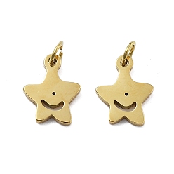 Настоящее золото 18K 304 подвески из нержавеющей стали, звезды прелести, с целью перехода в кольце, ионное покрытие (ip), реальный 18 k позолоченный, 10.5x8.5x1 мм, отверстие : 2.5 мм