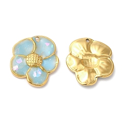 Светло-Голубой 304 нержавеющей стальной эмали подвески, реальный 18 k позолоченный, цветочный шарм, Небесно-голубой, 20.5x18x2.5 мм, отверстие : 1.2 мм