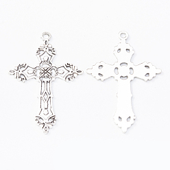 Античное Серебро Тибетский сплав стиля большие кулоны, крест прелести, античное серебро, 55x37x1 мм
