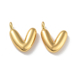 Letter V Латунные подвески, без кадмия, без никеля и без свинца, реальный 18 k позолоченный, Буква V, 20x16x4.7 мм, отверстие : 3.3 мм