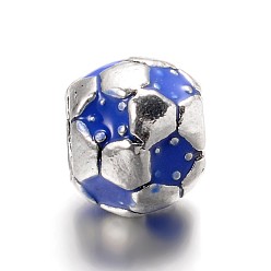 Синий Европейские бусы из сплава / футбольного мяча с большим отверстием, спортивные бусы, античное серебро, синие, 9x8 мм, отверстие : 4.2 мм