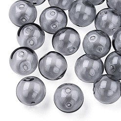 Dark Gray Transparent Blow High Borosilicate Glass Globe Beads, Round, for DIY Wish Bottle Pendant Glass Beads, Dark Gray, 18x17mm, Hole: 2mm