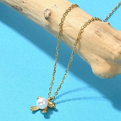 Настоящее золото 14K Ожерелья с подвесками-бантиками из ракушечного жемчуга, ионное покрытие (ip) 304 ожерелья из нержавеющей стали с цепочкой для женщин, реальный 14 k позолоченный, 15.75 дюйм (40 см)