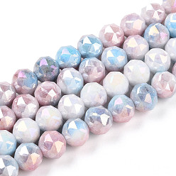 Королевский синий Антикоррозийные гальванические стеклянные бусины, имитация драгоценных камней, круглые, с покрытием AB цвета, граненые, два тона, королевский синий, 7~8 мм, отверстие : 1~1.2 мм, около 51 шт / нитка, 14.96 дюйм (38 см)