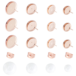 Розовое Золото 104шт. DIY 304 наборы для изготовления сережек-гвоздиков из нержавеющей стали, с серьгами-гвоздиками и ушными гайками, Прозрачные стеклянные кабошоны, розовое золото , лоток: 8 мм / 10 мм / 12 мм / 14 мм