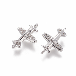 Платинированный Коннекторы, латунь, кубический цирконий, долговечный, пропеллер самолета, прозрачные, Реальная платина, 16.5x11.5x5 мм, отверстие : 0.8 мм