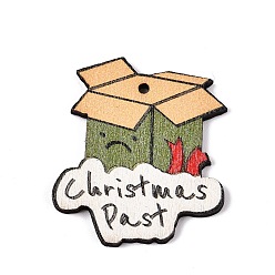 Box Подвески из тополя с принтом, Рождественская серия, коробка, 35x30x2 мм, отверстие : 1.6 мм