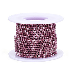Rose Electrophoresis Iron Rhinestone Strass Chains, Rhinestone Cup Chains, with Spool, Rose, SS6.5, 2~2.1mm, about 10yards/roll