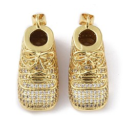 Real 18K Gold Plated Rack Plating Brass Micro Pave Cubic Zirconia Pendants, Long-Lasting Plated, Lead Free & Cadmium Free, Shoes, Real 18K Gold Plated, 28x13x16mm, Hole: 3.5x3mm