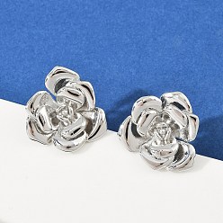 Платина Латунь серьги, цветок, без кадмия и без свинца, стойки покрытие, долговечный, платина, 23x22 мм