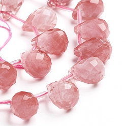 Cherry Quartz Glass Cherry Quartz Glass Beads Strands, Top Drilled Beads, Teardrop, Faceted, 15.6~16.3x11~11.8mm, Hole: 0.7mm, about 24 pcs/strand, 14.37 inch(36.5cm)