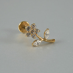 Золотой G23 титановый сплав паве прозрачные кубические цирконии лабреты, цветок, золотые, 8 мм, штифты : 1.2 мм