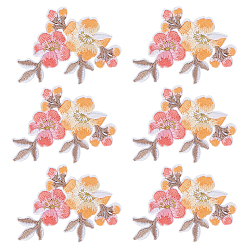 Flamingo 6Pcs Flower Polyester & Cotton Computerized Embroidery Iron on/Sew on Patches, Chinese Style Appliques, Flamingo, 54x70x1.5mm