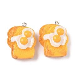 Food Непрозрачные подвески смолы, имитация еды, с платиново-железными петлями, тост, 30x24x14 мм, отверстие : 2 мм