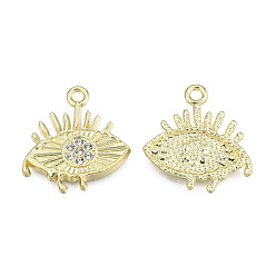 Light Gold Rack Plating Alloy Pendants, with Crystal Rhinestone, Eye, Cadmium Free & Nickel Free & Lead Free, Light Gold, 22x20.5x2mm, Hole: 2mm