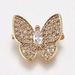 Прозрачный Латунные микро проложить кубических ссылки циркония, бабочка, золотые, прозрачные, 13x14.5x4 мм, отверстие : 1 мм