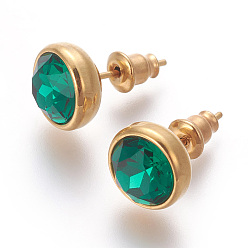 чирок 304 из нержавеющей стали уха шпильки, с кубического циркония, ионное покрытие (ip), плоско-круглые, золотые, зелено-синие, 10x17 мм , штифт: 0.7 мм