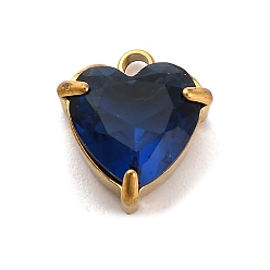 Капри Синий 304 из нержавеющей стали горный хрусталь подвески, вакуумное покрытие pvd, сердце, реальный 18 k позолоченный, Капри синий, 11x9.5x5 мм, отверстие : 1.6 мм