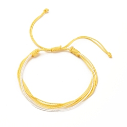 Yellow Waxed Polyester Multi-strand Bracelet, Adjustable String Bracelet for Women, Yellow, Inner Diameter: 2-1/8~4-1/8 inch(5.3~10.5cm)