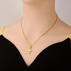 Настоящее золото 18K 304 ожерелья с кулоном в виде креста из нержавеющей стали для женщин, реальный 18 k позолоченный, 17.72 дюйм (45 см)