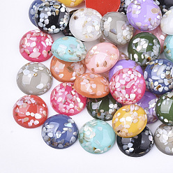 Mixed Color Translucent Resin Cabochons, with Shell Chips inside, Dome/Half Round, Mixed Color, 18x6mm