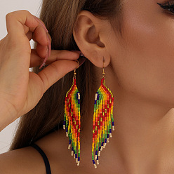 Золотой Серьги-кисточки из стеклянного бисера ручной работы, золотые, 115x25 мм