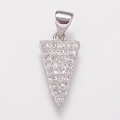Платина Латуни циркония кубической подвески, треугольные, платина, 17x8.5x2 мм, отверстие : 3.5x5 мм