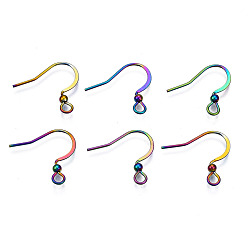 Rainbow Color Ионное покрытие (ip) 304 французские крючки для серег из нержавеющей стали, плоские крючки для серег, провод уха, с бисером и горизонтальной петлей, Радуга цветов, 16x18 мм, отверстие : 2 мм, 22 датчик, штифты : 0.6 мм, бусина : 2 mm