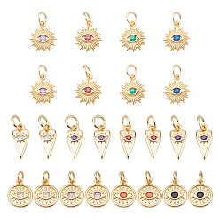 (52) Непрозрачная лаванда 24 шт 3 стили латунные подвески из микропаве с фианитом, с целью перехода в кольце, реальный 18 k позолоченный, разноцветные, 12~12.5x5.5~10x2~2.7 мм, кольца прыжок: 5x0.8 мм, внутренний диаметр: 3 мм, 8 шт / стиль