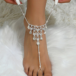 Серебро Летние женские браслеты на ногу с каплевидным вырезом из латуни, полностью украшенные кристаллами и стразами, с кисточками на палец ноги, серебряные, 8-5/8 дюйм (220 мм)
