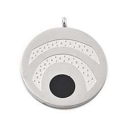 Черный 304 подвески из нержавеющей стали, с эмалью, плоский круглый шарм, чёрные, 39.5x35x3 мм, отверстие : 3 мм