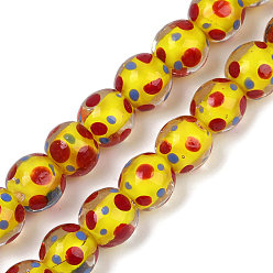 Желтый Нити бусины ламворд ручной работы, круглый в горошек, желтые, 10~11x9~10 мм, отверстие : 1.4 мм, около 40 шт / нитка, 14.2~15.94'' (36~40.5 см)