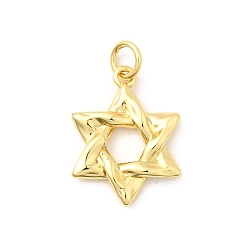 Настоящее золото 18K Латунные подвески, звезда Давида, долговечный, без свинца и без кадмия, стойки покрытие, с целью перехода в кольце, реальный 18 k позолоченный, 18x13.5x2.5 мм, отверстие : 3.5 мм