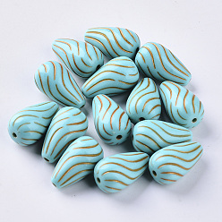 Dark Turquoise Plating Acrylic Beads, Golden Metal Enlaced, Teardrop, Dark Turquoise, 16.5x10mm, Hole: 1mm, about 535pcs/500g