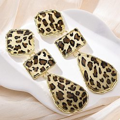 Золотой Серьги-гвоздики из акрила и сплава, длинный леопардовый принт с каплей, золотые, 98x32 мм