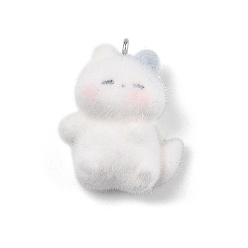 Cat Shape Кулоны из флокированной смолы, с железной платиной петлей, форма кошки, 29x23x13 мм, отверстие : 2 мм