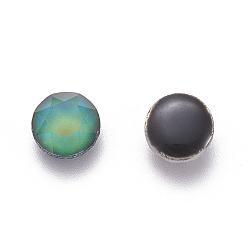 Colorful Faceted Glass Cabochons, Changing Color Mood Cabochons, Flat Round, Colorful, 7x3.5mm
