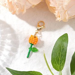 Оранжевый День матери гвоздики стеклянные бусины и акриловые украшения для подвешивания, с 304 из нержавеющей стали Lobster Claw застежками, оранжевые, 45.5 мм