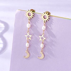 Золотой Серьги-гвоздики с кисточками из натурального культивированного пресноводного жемчуга, с 201 и 304 фурнитурой для сережек из нержавеющей стали, золотые, 51x9.5 мм