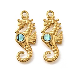 Sea Horse 304 подвески из натуральной ракушки пауа из нержавеющей стали, прелести морских животных, золотые, ионное покрытие (ip), морской конек, 31.5x13x2.5 мм, отверстие : 2.2 мм
