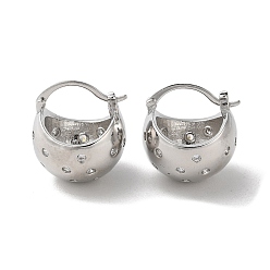 Platinum Rack Plating Brass Micro Pave Cubic Zirconia Hoop Earrings, Half Round, Platinum, 21x19.5x19mm