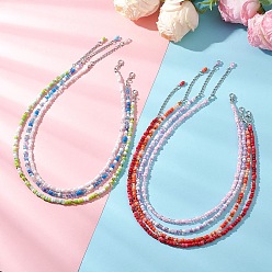 (52) Непрозрачная лаванда 7шт. 7 цвета весенне-летние круглые стеклянные бисерные ожерелья для женщин, с 304 концевыми цепями из нержавеющей стали, цвет нержавеющей стали, разноцветные, 16.65 дюйм (42.3 см), 1 шт / цвет