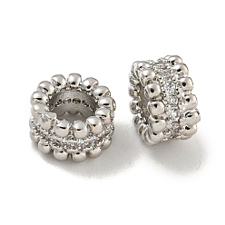 Платина Реечное покрытие латунь микро паве прозрачный кубический цирконий европейские бусины, бусины с большим отверстием, долговечный, без свинца и без кадмия, рондель, платина, 8x4.8 мм, отверстие : 4 мм